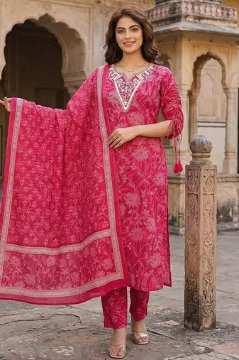 pink pure cotton straight regular kurta set