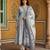 Anouk grey and white pure cotton anarkali gathered or pleated kurta set
