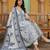 Anouk grey and white pure cotton anarkali gathered or pleated kurta set