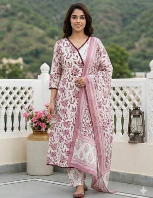 brown and white pure cotton anarkali angrakha kurta set 1