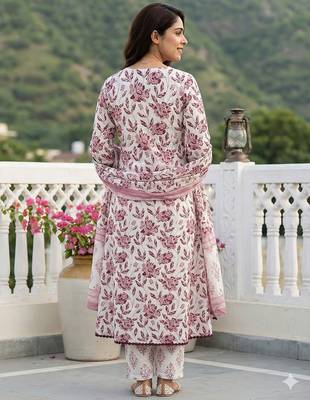 brown and white pure cotton anarkali angrakha kurta set 3