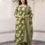 olive green and beige pure cotton straight regular kurta set