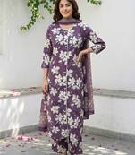 Anouk purple and beige pure cotton straight regular kurta set