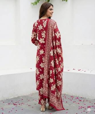 red and beige pure cotton straight regular kurta set 3