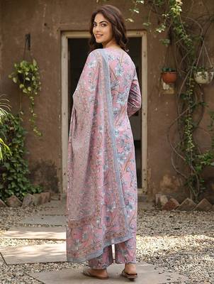 Anouk pink and grey pure cotton straight regular kurta set 3