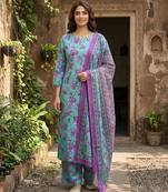 Anouk turquesa and purple pure cotton straight regular kurta set