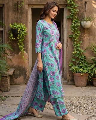 Anouk turquesa and purple pure cotton straight regular kurta set 2