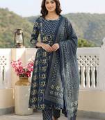 Anouk blue pure cotton anarkali regular kurta set