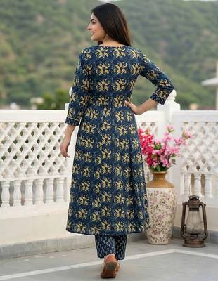 blue pure cotton anarkali regular kurta set 3