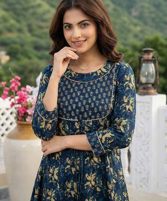 blue pure cotton anarkali regular kurta set 4