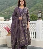 Anouk purple pure cotton anarkali regular kurta set