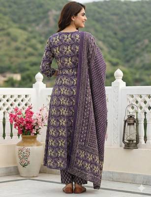 purple pure cotton anarkali regular kurta set 3