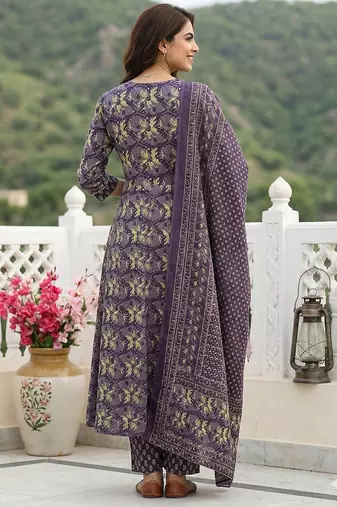 purple pure cotton anarkali regular kurta set