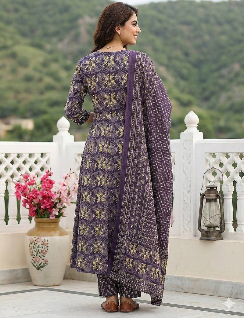 Anouk purple pure cotton anarkali regular kurta set