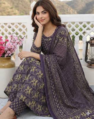 purple pure cotton anarkali regular kurta set 5