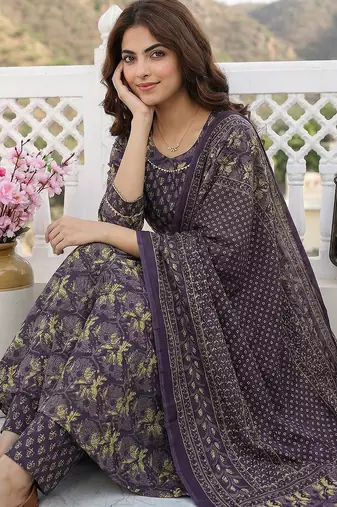 purple pure cotton anarkali regular kurta set