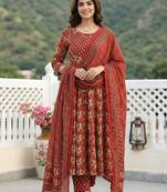 Anouk red pure cotton anarkali regular kurta set