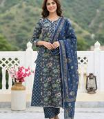 Anouk blue and green pure cotton anarkali regular kurta set