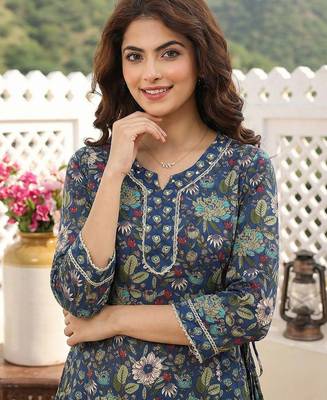 blue and green pure cotton anarkali regular kurta set 4