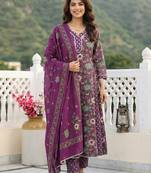 Anouk purple and green pure cotton anarkali regular kurta set