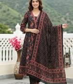 Anouk black pure cotton a-line regular kurta set
