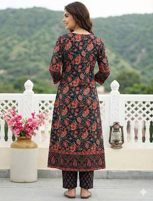 Anouk black pure cotton a-line regular kurta set 3