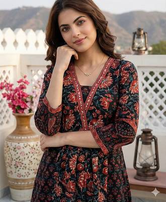 Anouk black pure cotton a-line regular kurta set 4