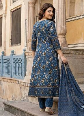 blue pure cotton a-line regular kurta set 2