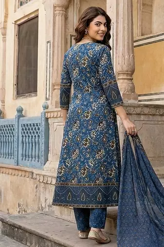 blue pure cotton a-line regular kurta set