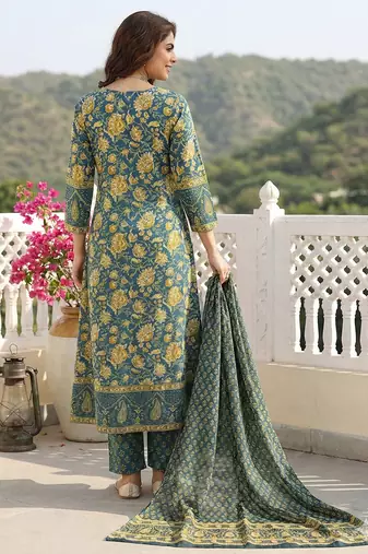 green pure cotton a-line regular kurta set