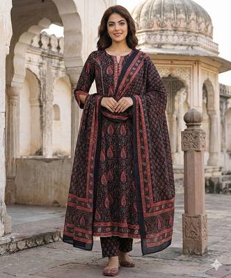 black and red pure cotton anarkali regular kurta set 1