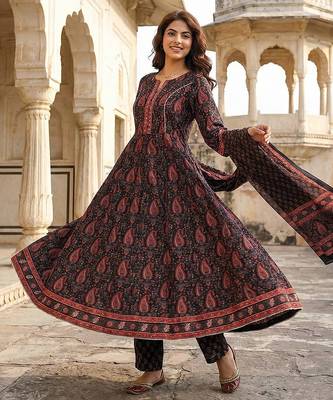 black and red pure cotton anarkali regular kurta set 2