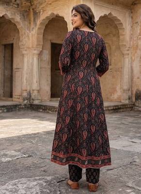 black and red pure cotton anarkali regular kurta set 3