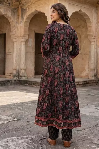 black and red pure cotton anarkali regular kurta set