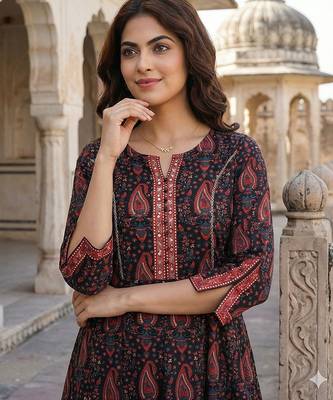 black and red pure cotton anarkali regular kurta set 4