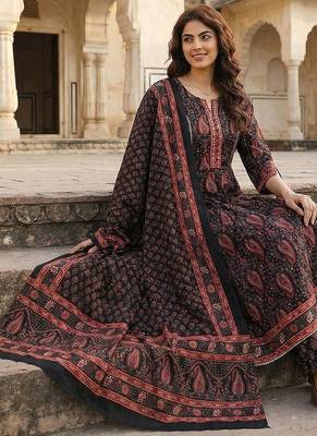 black and red pure cotton anarkali regular kurta set 5
