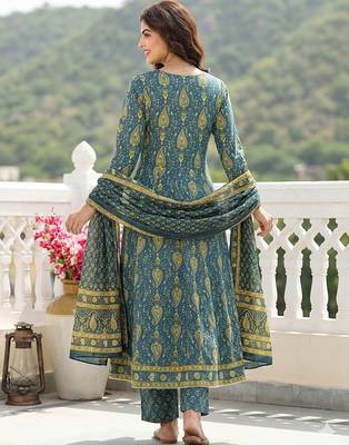 green and beige pure cotton anarkali regular kurta set 2