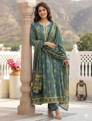 green and beige pure cotton anarkali regular kurta set 5
