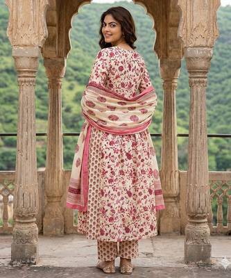 pink and white pure cotton anarkali pleated kurta set 3