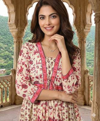 pink and white pure cotton anarkali pleated kurta set 4