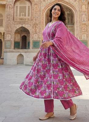 pink and white pure cotton anarkali angrakha kurta set 2