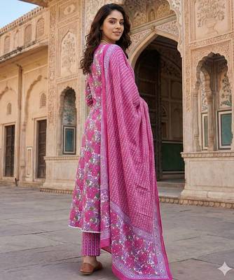 pink and white pure cotton anarkali angrakha kurta set 3