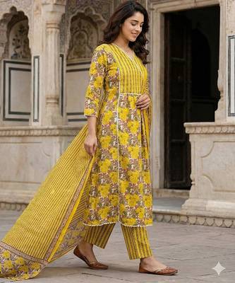 yellow and white pure cotton anarkali angrakha kurta set 2