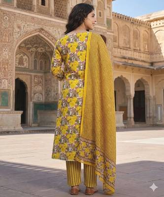 yellow and white pure cotton anarkali angrakha kurta set 3