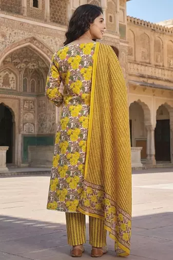 yellow and white pure cotton anarkali angrakha kurta set