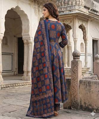 Anouk blue and red pure cotton anarkali angrakha kurta set 3