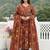 Anouk red and yellow printed pure cotton anarkali kurta set with dupatta