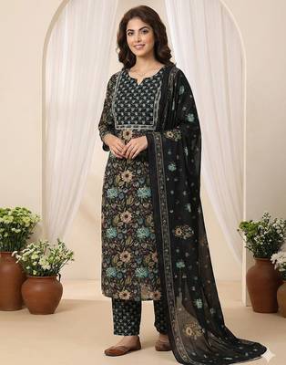 black and green pure cotton straight regular kurta set 3