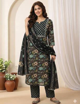 black and green pure cotton straight regular kurta set 4