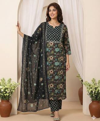 black and green pure cotton straight regular kurta set 5